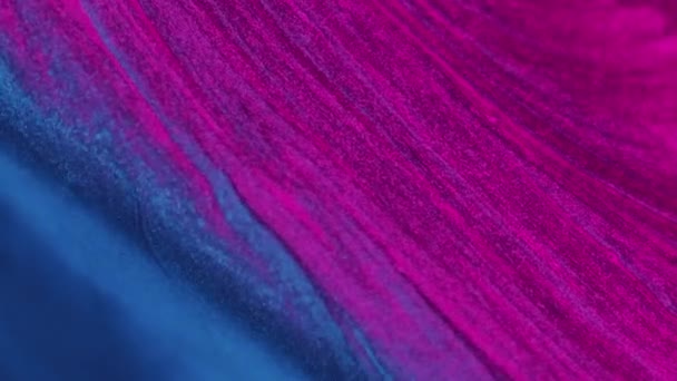 Tintenhintergrund Farbflüssigkeitsmix Glitzerwelle Fesselnde Hypnotische Makrodesign Hell Blau Rosa Lila — Stockvideo