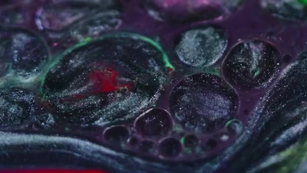 Abstracte Achtergrond Inkt Drijvend Glanzende Oliemix Kleurrijke Metallic Grijs Rood — Stockvideo