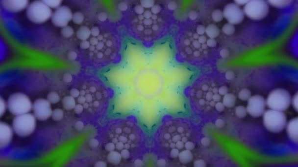 Kaleidoscoop Achtergrond Pigment Mix Bloemeninkt Mandala Blauw Paars Groen Wit — Stockvideo