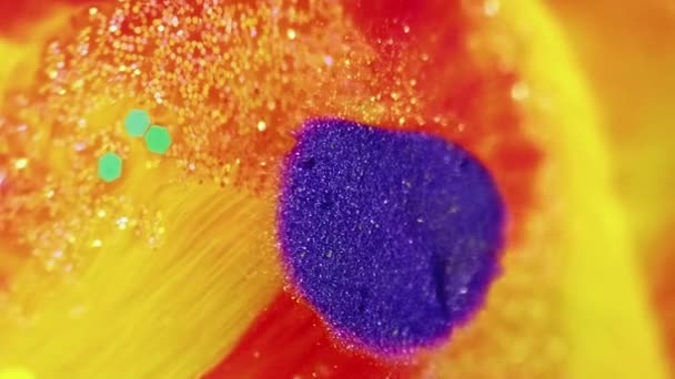 Dipingi Acqua Bolla Olio Glitter Sfocato Luminoso Neon Giallo Rosso — Video Stock
