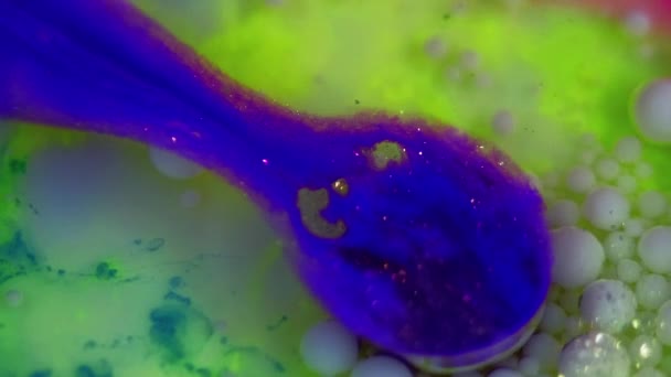 Fargerik Flyt Bakgrunn Flytende Blekkblanding Maling Blott Bevegelse Kreativ Glitter – stockvideo