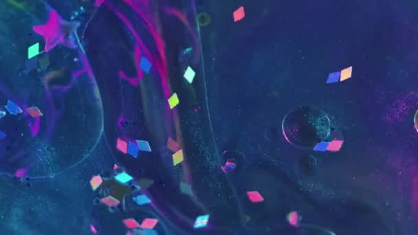 Абстрактный Фон Жидкая Смесь Блесток Волшебная Жидкость Синий Фиолетовый Розовая — стоковое видео