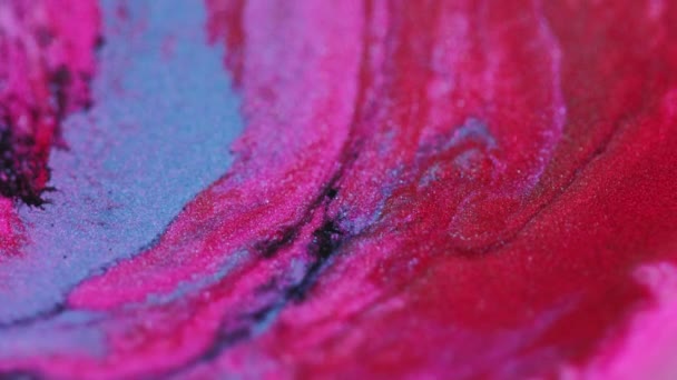Glitzernde Tinte Winkt Schimmernde Flüssigkeit Verwischen Vibrierende Magenta Rosa Blau — Stockvideo