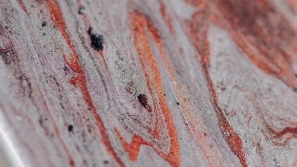 Paint Spill Marble Fluid Texture Defocused Orange Gray Color Shiny — Stock Video
