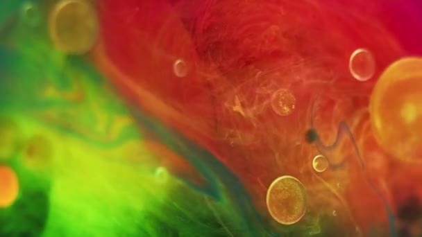 Água Tinta Colorida Bolha Óleo Universo Galaxy Brilhante Laranja Rosa — Vídeo de Stock