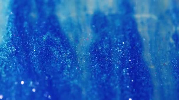 Goteo Gel Purpurina Líquido Espumoso Color Rosa Azul Desenfocado Partículas — Vídeos de Stock