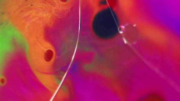 Neon Paint Water Oil Drop Floating Bright Magenta Pink Orange — Stock Video