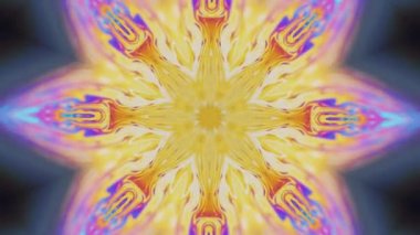 Lotus mandala. Mürekkep kaleydoskop. Meditasyon enerjisi. Odaklanmamış neon sarısı pembe mavi renkte parlayan boyalı su çiçekli süs hareketi soyut sanat arkaplanı.
