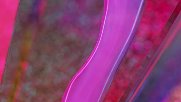 Derrame Líquido Brillante Goteo Agua Pintura Desenfoque Neón Rosa Azul — Vídeo de stock