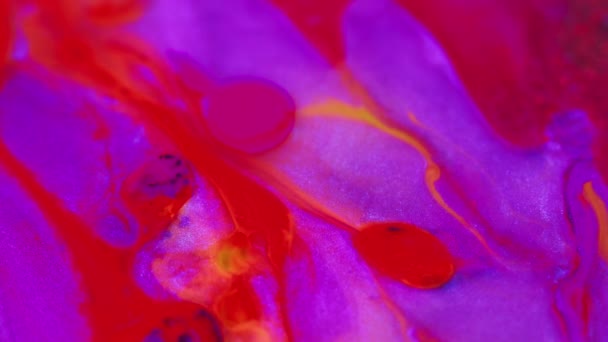 Paint Water Drop Glitter Fluid Bubbles Defocused Bright Neon Red — Stock Video