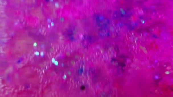 Колір Текстури Піни Гелеві Бульбашки Малювати Воду Дефокусоване Рожево Блакитне — стокове відео