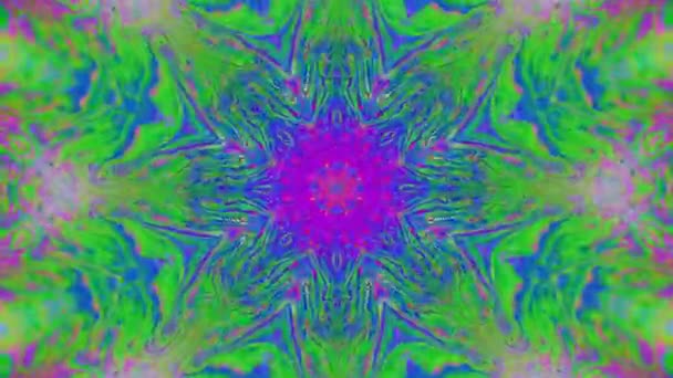 Mandala Loto Caleidoscopio Tinta Energía Meditación Desenfocado Neón Púrpura Verde — Vídeos de Stock