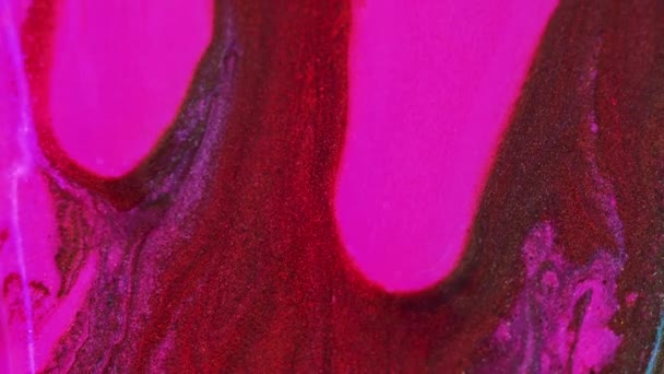 Gotejamento Tinta Glitter Derrame Tinta Desfocado Neon Rosa Cor Vermelha — Vídeo de Stock