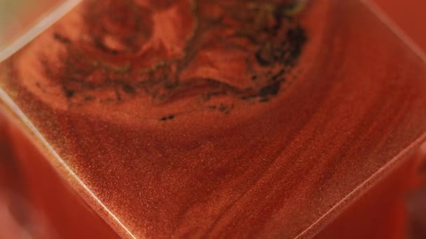 Glitter Paint Spill Ink Pouring Defocused Bronze Red Black Color — Stock Video