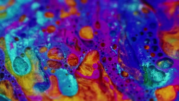 Fluido Burbujas Textura Espuma Desenfocado Bight Azul Púrpura Naranja Color — Vídeos de Stock