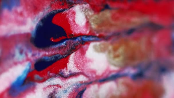 Flytende Kunst Maling Blander Vann Defokusert Rosa Blå Hvit Farge – stockvideo