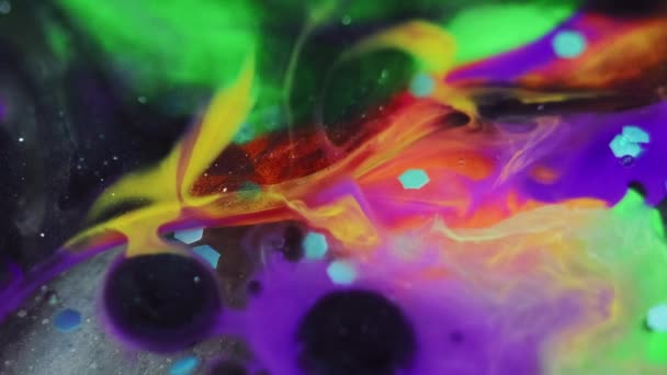 Paint Blend Hintergrund Pigmentmischung Fleck Magische Flüssigkeit Wirbelt Lebendige Lila — Stockvideo