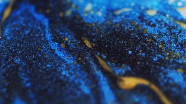 Flux Huile Texture Scintillante Bleu Déconcentré Noir Couleur Chatoyante Particules — Video