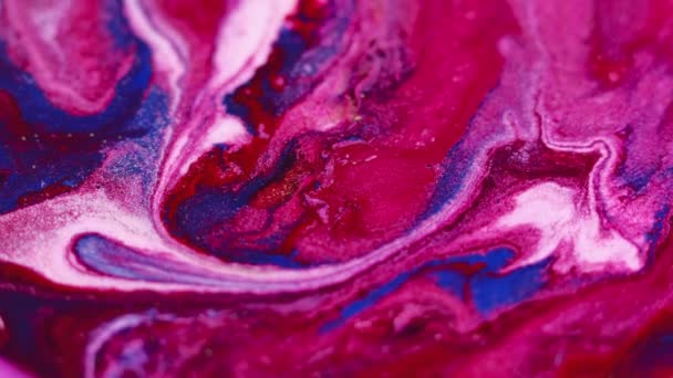 Tintenhintergrund Glitzerfarbe Farbflüssigkeitsmix Fesselnde Hypnotische Makro Abstraktes Design Rot Blau — Stockvideo