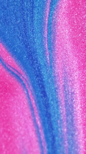 Vertikales Video Farbige Tinte Hintergrund Funkelnde Welle Leuchtend Rosa Blau — Stockvideo