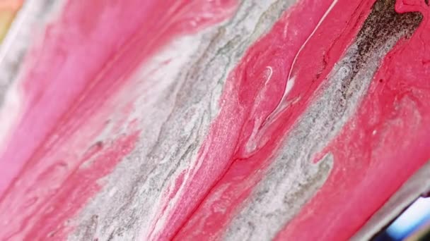 Glitter Ink Background Paint Mix Shimmering Spill Sparkling Pink Liquid — Stock Video