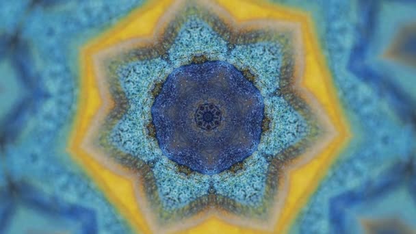 Kaleidoscope Background Paint Mix Floral Ink Mandala Yellow Blue Gold — Stock Video
