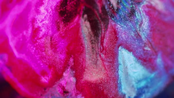 Paint Fluid Background Dye Flow Decorative Liquid Glitter Purple Silver — Stock Video