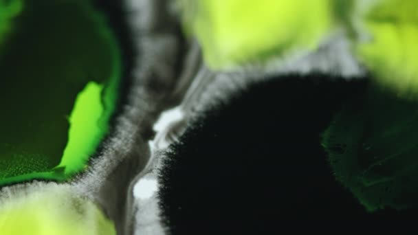 Tinta Paca Festékfolt Defokálódott Fluoreszcens Neon Zöld Sárga Fekete Színű — Stock videók