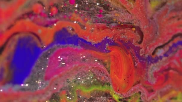 Mezcla Agua Tinta Textura Arte Fluido Desenfocado Naranja Brillante Rosa — Vídeos de Stock