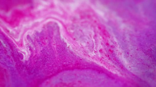 Glitter Fluid Spill Paint Mix Defocused Magenta Pink White Color — Stock Video