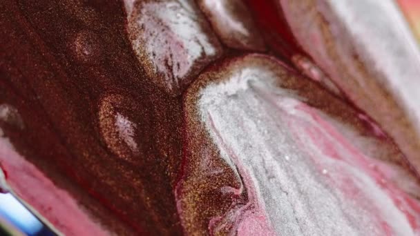 Блискучий Рідкий Фон Потік Чорнила Ігристий Мікс Рожево Коричневий Білий — стокове відео