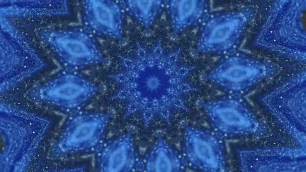 Mandala Floco Neve Caleidoscópio Brilhante Cor Azul Desfocado Brilho Cintilante — Vídeo de Stock