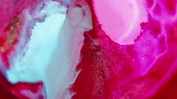 Flüssiger Farbhintergrund Schimmernder Tropfen Weiße Farbe Glitzert Flüssige Tinte Abstrakte — Stockvideo