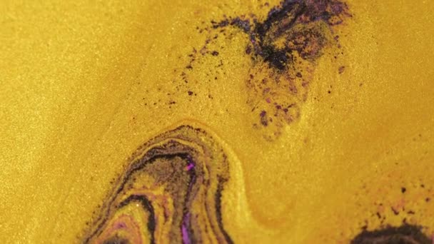 Textura Tinta Brillante Flujo Pintura Desenfocado Amarillo Dorado Negro Color — Vídeos de Stock