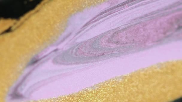 Arte Fluido Flujo Pintura Brillante Color Violeta Negro Dorado Brillante — Vídeos de Stock