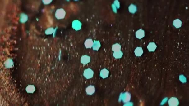 Glitter Wave Paint Spill Defocused Blue Bronze Brown Golden Color — Stock Video