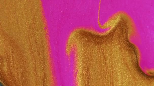 Lśniąca Farba Kapie Wyciek Tuszu Nieostre Neon Różowy Złoty Kolor — Wideo stockowe