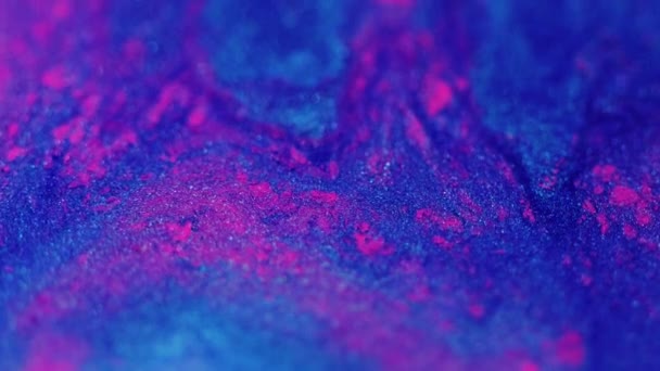 Glitter Fluid Texture Paint Splash Defocused Bright Blue Pink Color — Stock Video