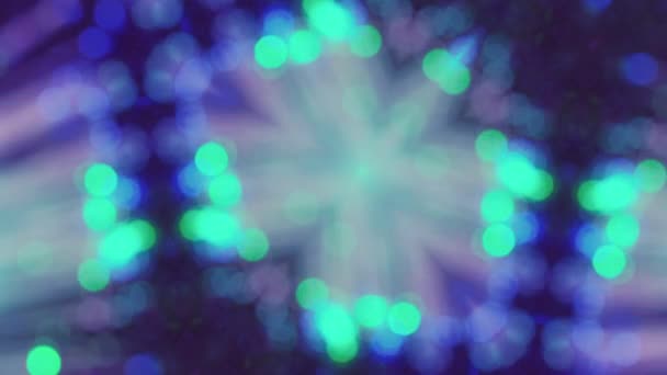Neon Bokeh Fény Ünnepi Ragyogás Karácsonyi Kaleidoszkóp Defocused Zöld Kék — Stock videók