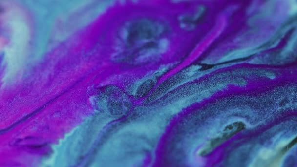 Parlak Sıvı Dokusu Boya Sıçraması Odaklanmamış Mor Renk Parıldayan Parçacıklar — Stok video