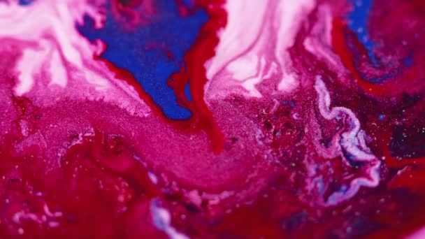 Абстрактний Фон Рідкий Пігмент Барвистий Потік Червоно Синій Рожевий Білий — стокове відео