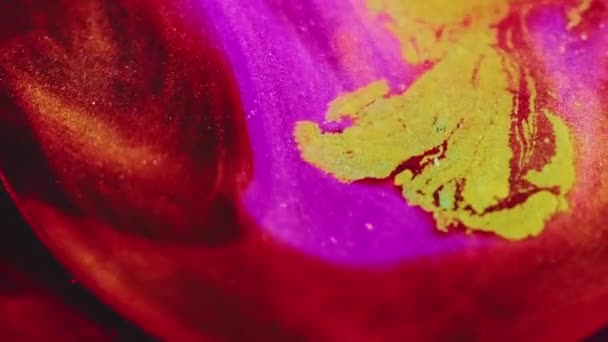 Kleur Glitter Textuur Verf Water Mix Waas Levendige Paars Rood — Stockvideo