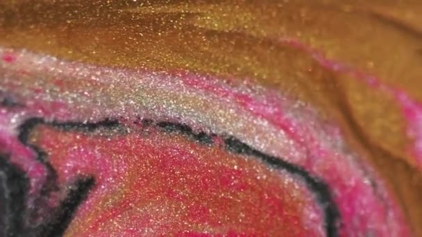 Блестящая Краска Жидкое Искусство Golden Black Pink Color Sparkling Wet — стоковое видео