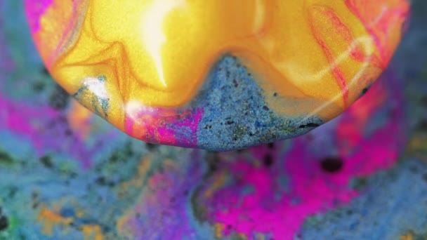 Abstrakcyjne Tło Bańka Mieszanki Farb Sztuka Plastyczna Kolorowy Brokat Niebieski — Wideo stockowe