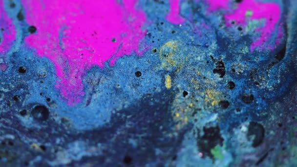 Inkt Achtergrond Glitterverf Kleurvloeistofmix Boeiende Hypnotiserende Macro Abstract Design Blauw — Stockvideo