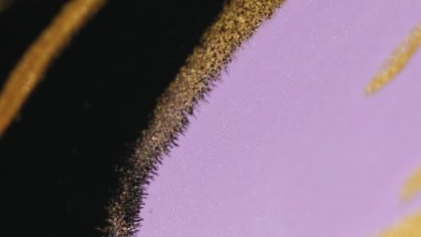 Paint Mix Wet Glitter Shiny Fluid Texture Golden Black Violet — Stock Video