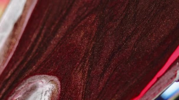 Glanzende Vloeibare Achtergrond Sprankelende Vloeistof Acrylverf Beweging Bruin Roze Witte — Stockvideo