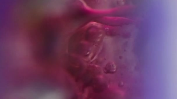 泡泡液 油的质地 油漆水滴 脱色霓虹灯蓝色粉红半透明湿凝胶油墨飞溅运动艺术抽象背景 — 图库视频影像