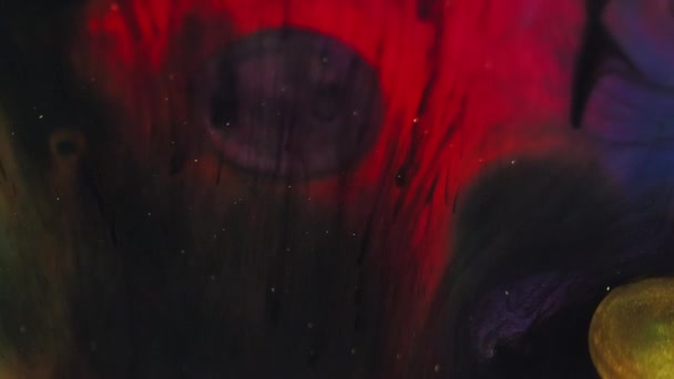 Brillo Niebla Burbuja Agua Tinta Desenfocado Negro Rojo Dorado Azul — Vídeos de Stock