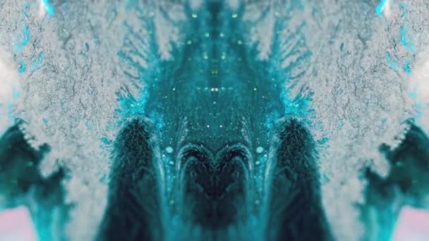 Glitter Verf Morsen Inktfractal Smeltende Vorst Gedeocaliseerde Blauwe Witte Kleur — Stockvideo